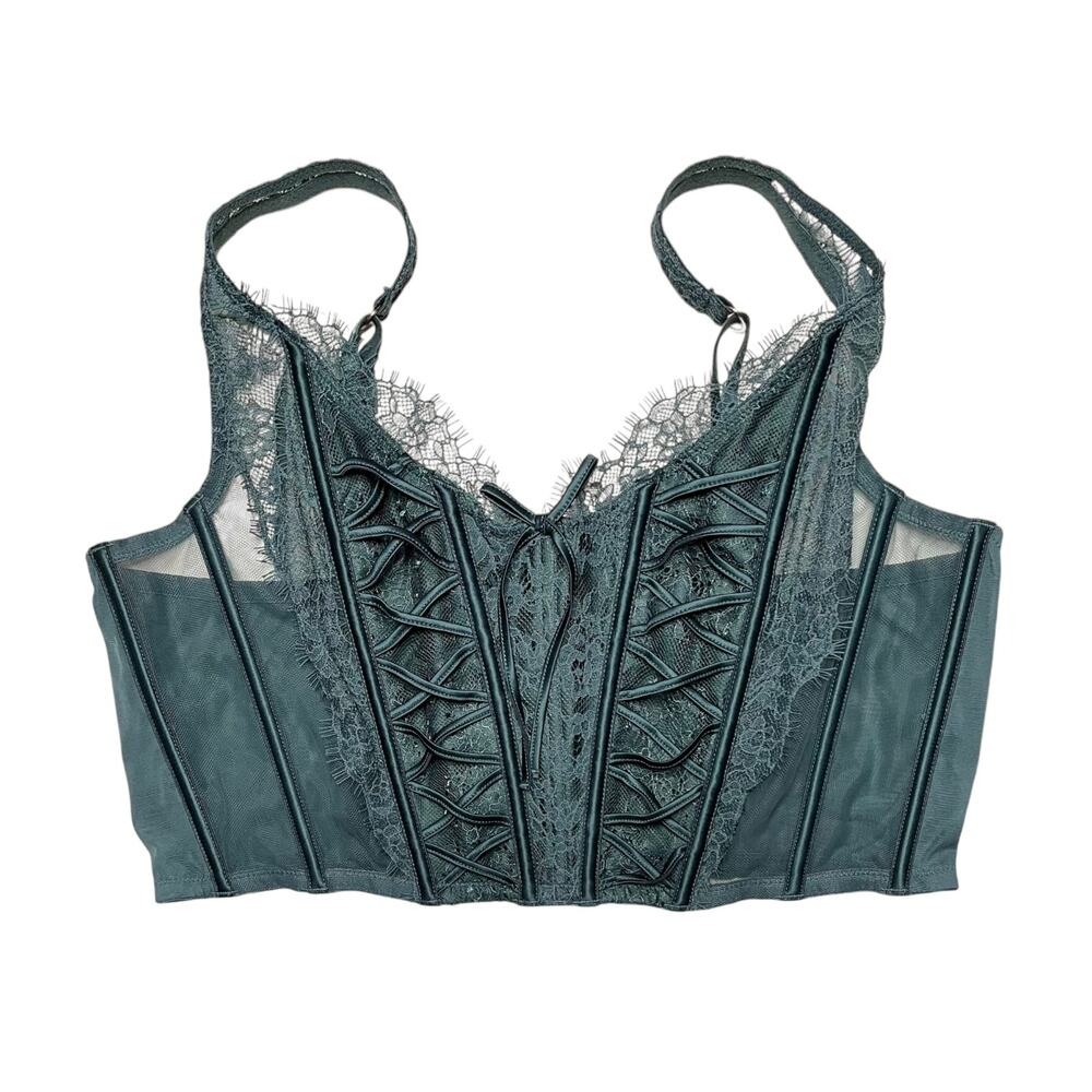 Victoria's Secret Lace-Up Corset Bra Top Midnight Jade Size XL